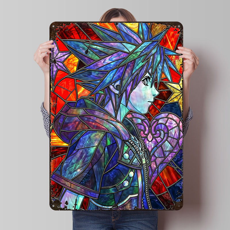 Retro Poster Gaming - Kingdom Hearts Sora Stained Glass Art